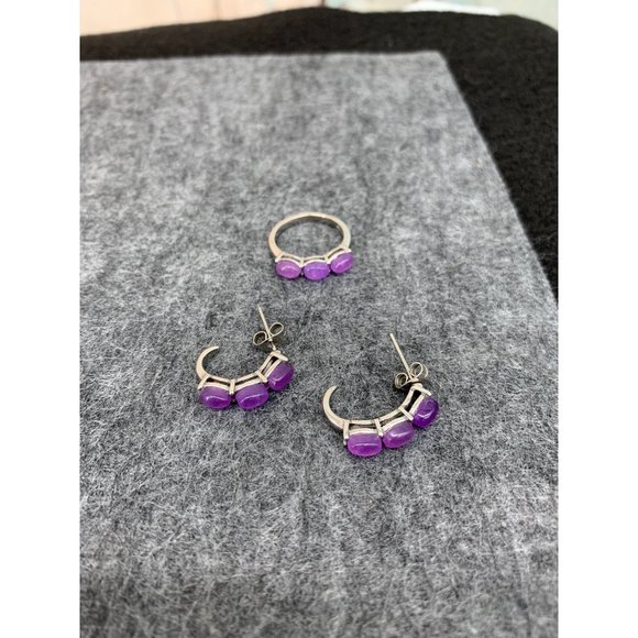 Purple Stones Ring (Size 6) and Post Earrings - Picture 2 of 10